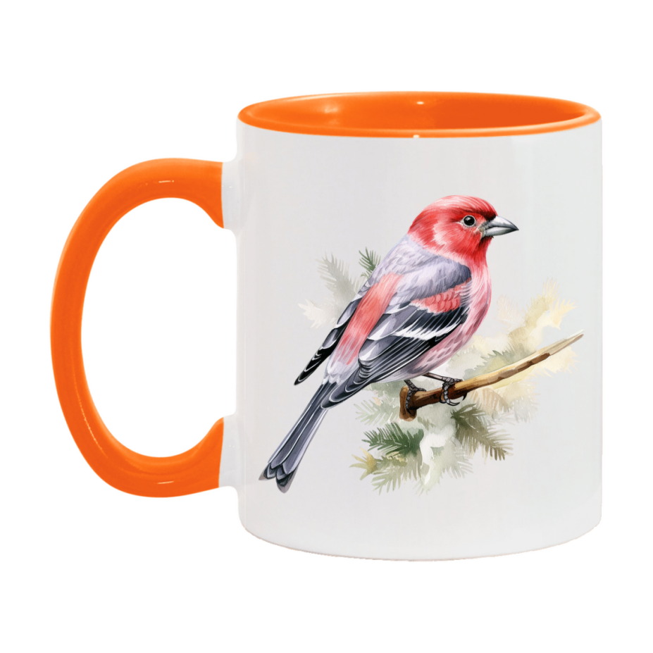 Bird Watching Mug, Pine Grosbeak Song Bird Mug, 11oz or 15oz White Ceramic Coffee Mug Gift for Bird Watchers