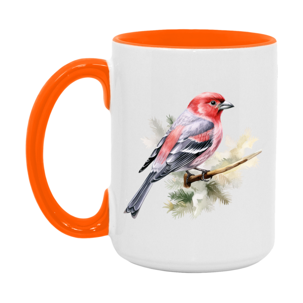 Bird Watching Mug, Pine Grosbeak Song Bird Mug, 11oz or 15oz White Ceramic Coffee Mug Gift for Bird Watchers
