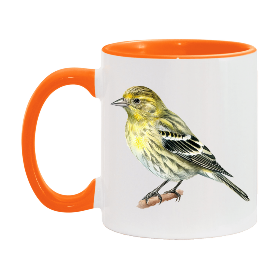 Bird Watching Mug, Pine Siskin Song Bird Mug, 11oz or 15oz White Ceramic Coffee Mug Gift for Bird Watchers