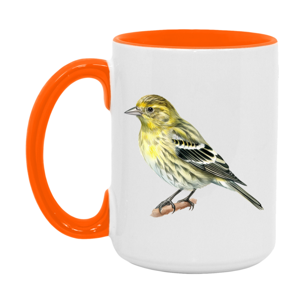 Bird Watching Mug, Pine Siskin Song Bird Mug, 11oz or 15oz White Ceramic Coffee Mug Gift for Bird Watchers