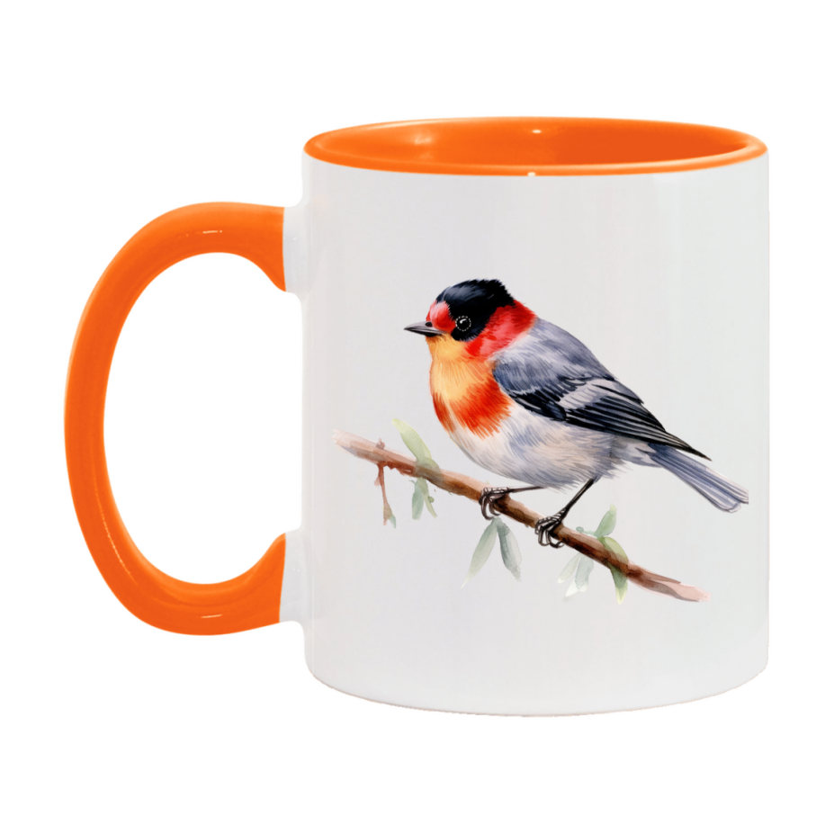 Bird Watching Mug, Red Faced Warbler Song Bird Mug, 11oz or 15oz White Ceramic Coffee Mug Gift for Bird Watchers