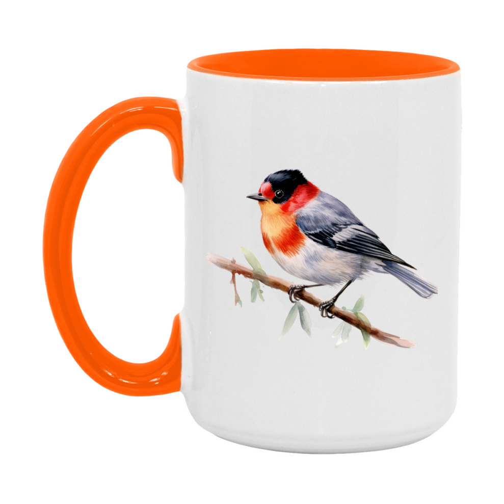 Bird Watching Mug, Red Faced Warbler Song Bird Mug, 11oz or 15oz White Ceramic Coffee Mug Gift for Bird Watchers