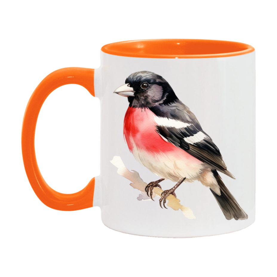 Bird Watching Mug, Rose Breasted Grosbeak Song Bird Mug, 11oz or 15oz White Ceramic Coffee Mug Gift for Bird Watchers
