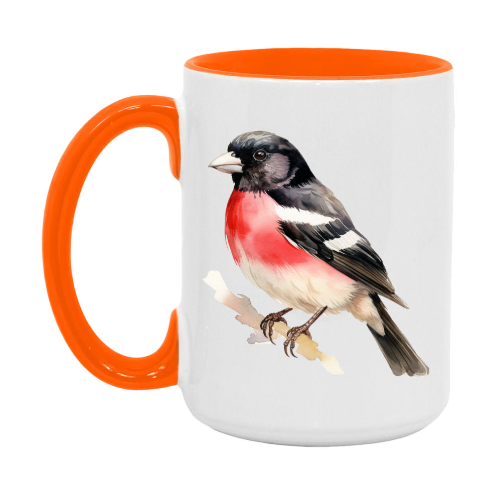 Bird Watching Mug, Rose Breasted Grosbeak Song Bird Mug, 11oz or 15oz White Ceramic Coffee Mug Gift for Bird Watchers
