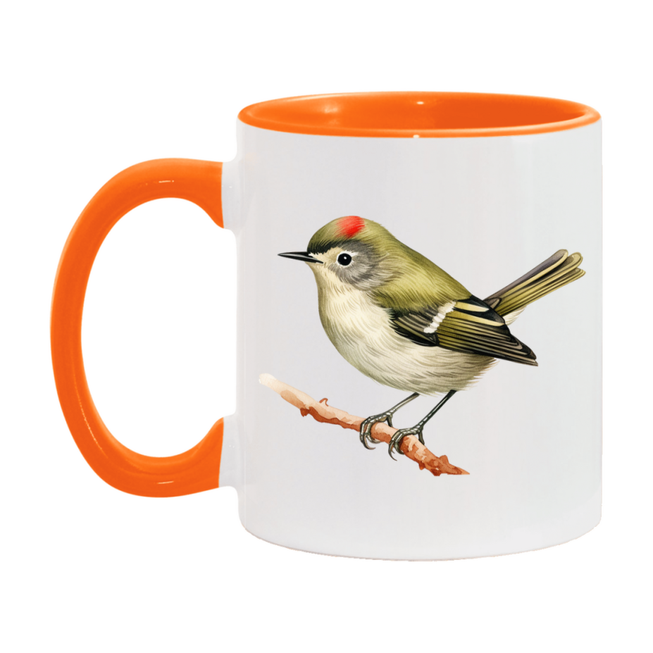 Bird Watching Mug, Ruby Crowned Kinglet Song Bird Mug, 11oz or 15oz White Ceramic Coffee Mug Gift for Bird Watchers