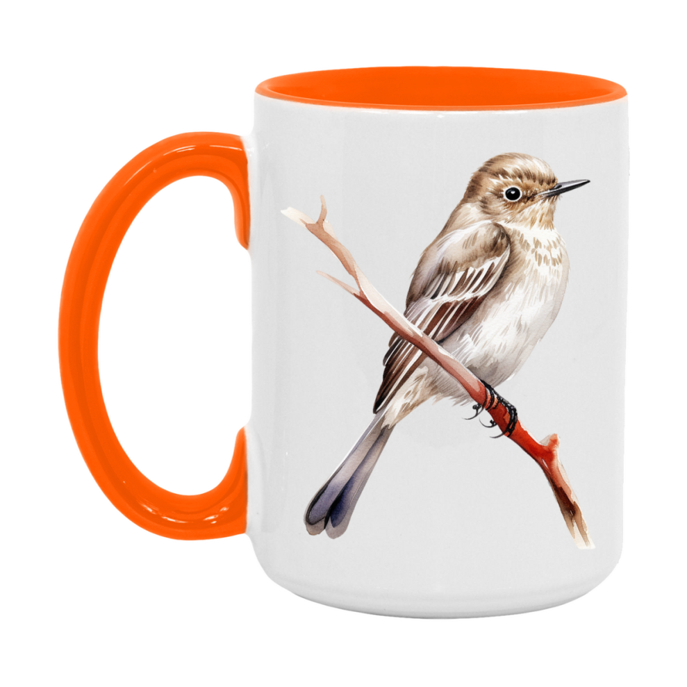 Bird Watching Mug, Spotted Flycatcher Song Bird Mug, 11oz or 15oz White Ceramic Coffee Mug Gift for Bird Watchers