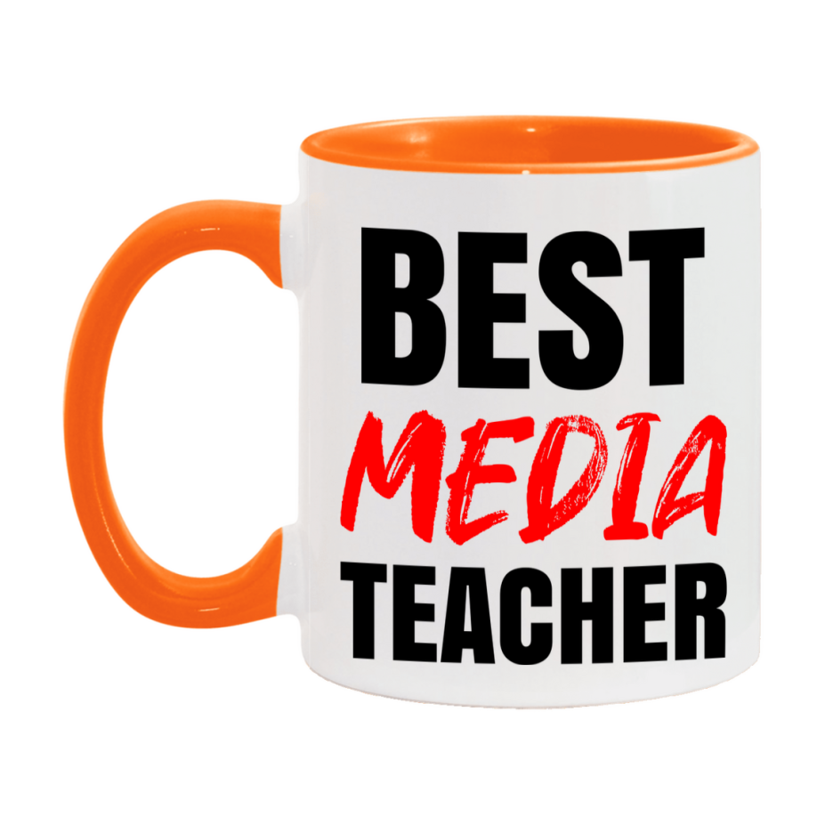 Teacher Superlative Mug, Best Media Teacher Gift, 11oz or 15oz White Ceramic Coffee Cup for Media Teacher