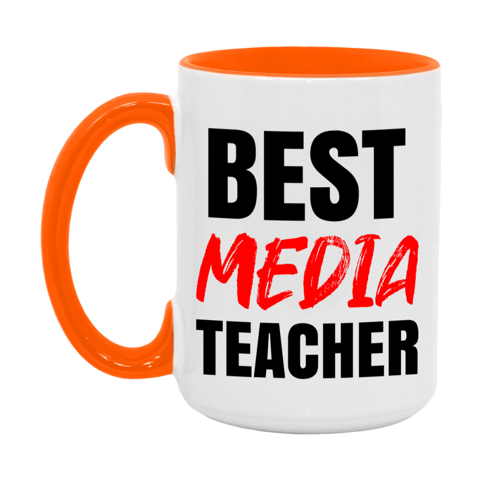 Teacher Superlative Mug, Best Media Teacher Gift, 11oz or 15oz White Ceramic Coffee Cup for Media Teacher