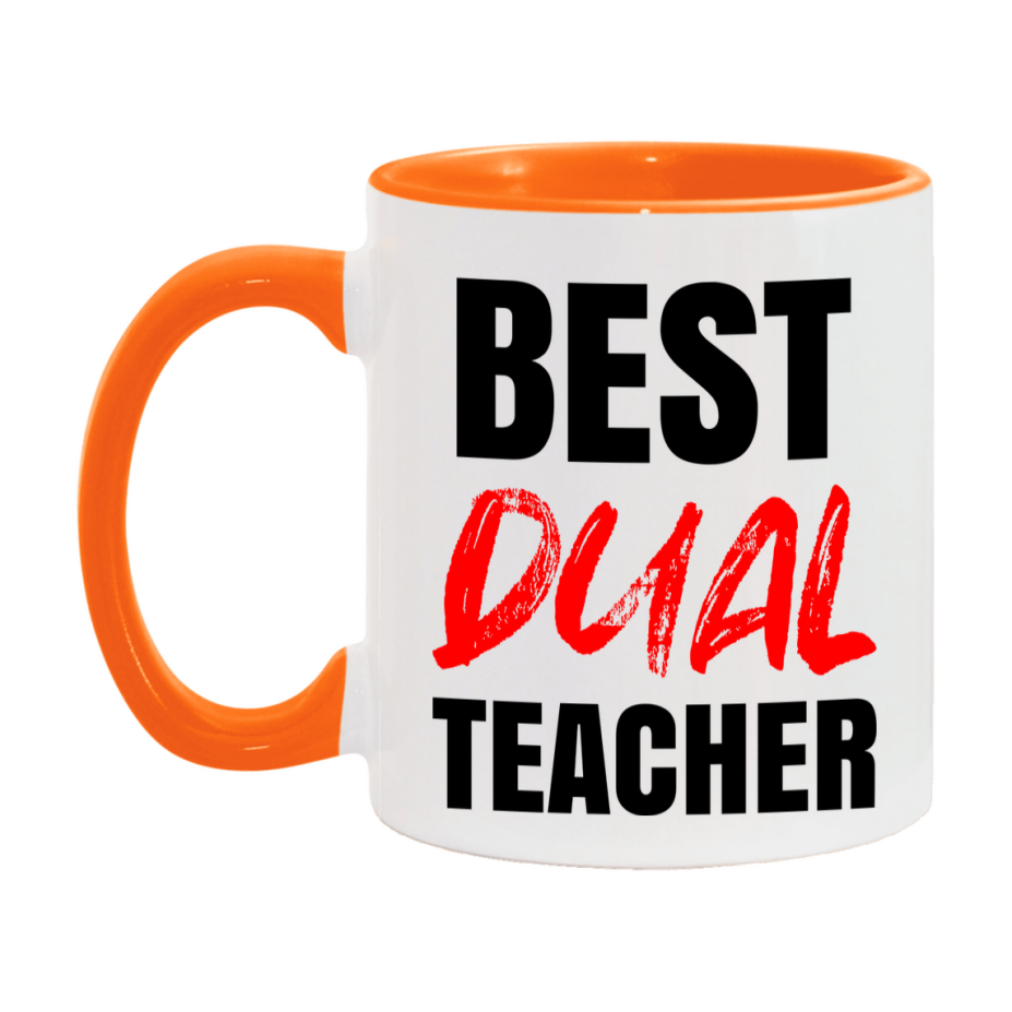 Teacher Superlative Mug, Best Dual Teacher Gift, 11oz or 15oz White Ceramic Coffee Cup for Dual Teacher