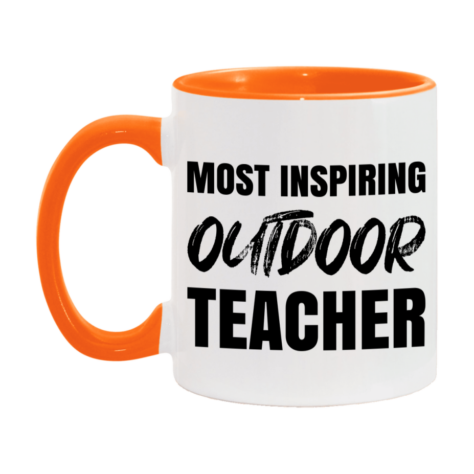 Teacher Superlative Mug, Most Inspiring Outdoor Teacher Gift, 11oz or 15oz White Ceramic Coffee Cup, Gift for Outdoor Teacher