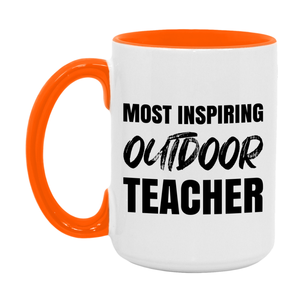 Teacher Superlative Mug, Most Inspiring Outdoor Teacher Gift, 11oz or 15oz White Ceramic Coffee Cup, Gift for Outdoor Teacher