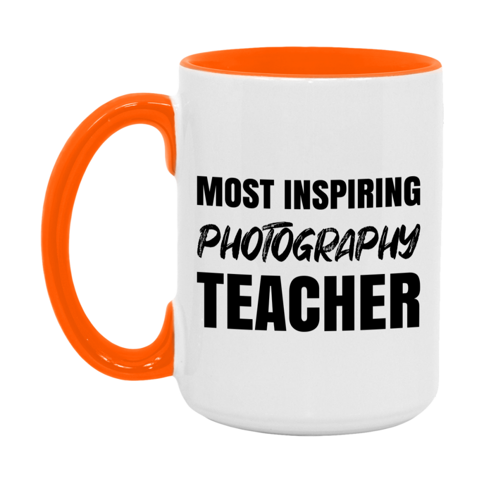 Teacher Superlative Mug, Most Inspiring Photography Teacher Gift, 11oz or 15oz White Ceramic Coffee Cup, Gift for Photography Teacher