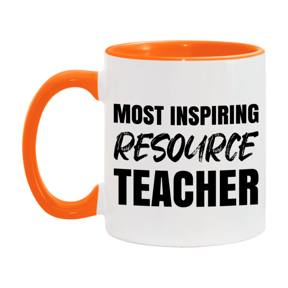 Teacher Superlative Mug, Most Inspiring Resource Teacher Gift, 11oz or 15oz White Ceramic Coffee Cup, Gift for Resource Teacher