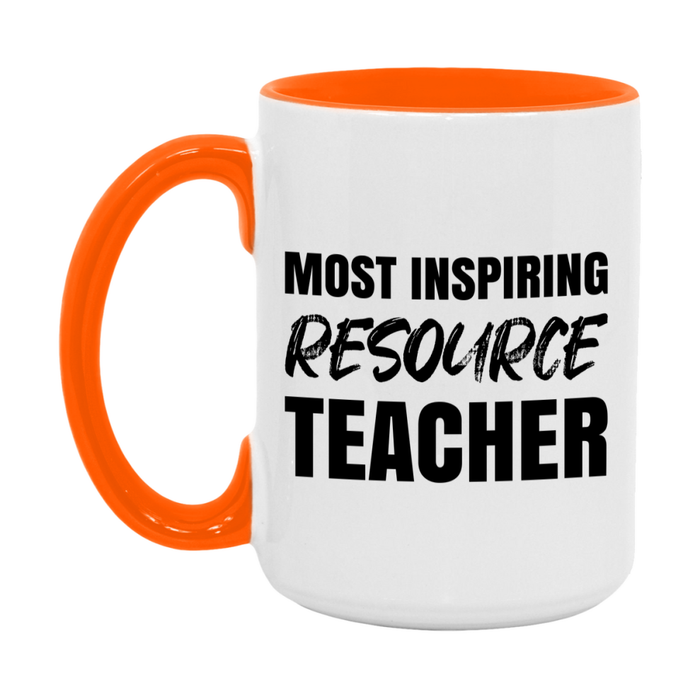 Teacher Superlative Mug, Most Inspiring Resource Teacher Gift, 11oz or 15oz White Ceramic Coffee Cup, Gift for Resource Teacher