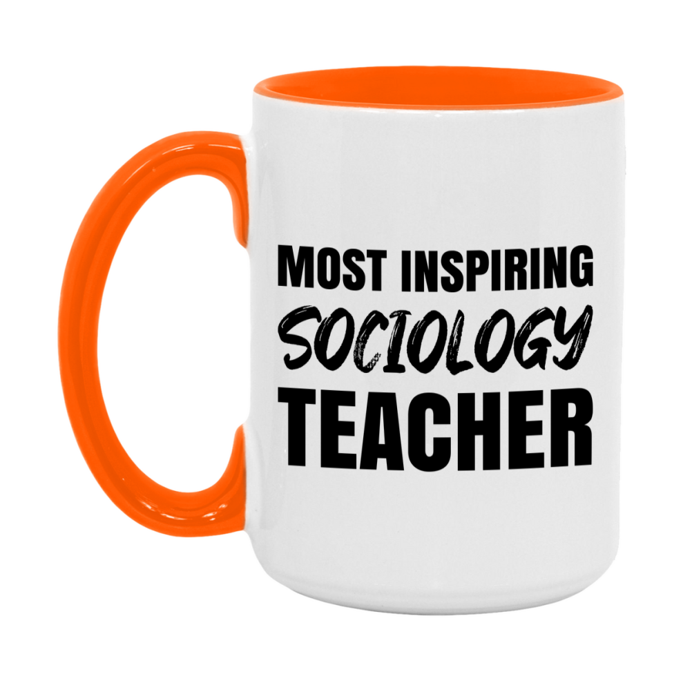 Teacher Superlative Mug, Most Inspiring Sociology Teacher Gift, 11oz or 15oz White Ceramic Coffee Cup, Gift for Sociology Teacher