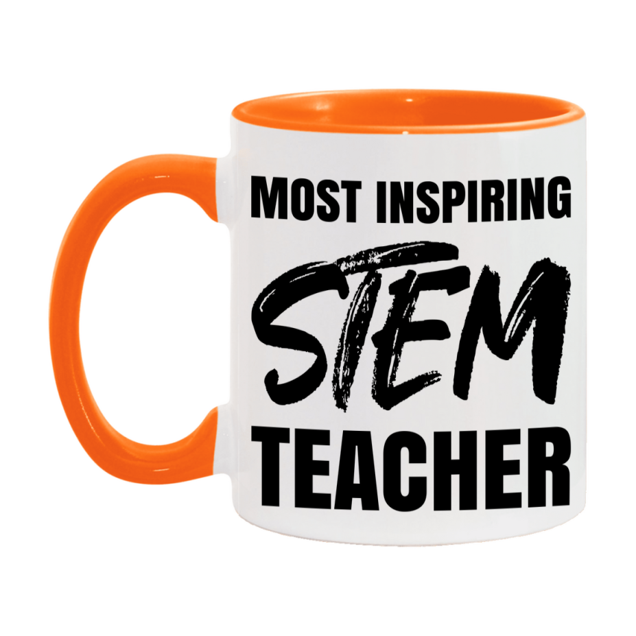 Teacher Superlative Mug, Most Inspiring Stem Teacher Gift, 11oz or 15oz White Ceramic Coffee Cup, Gift for Stem Teacher
