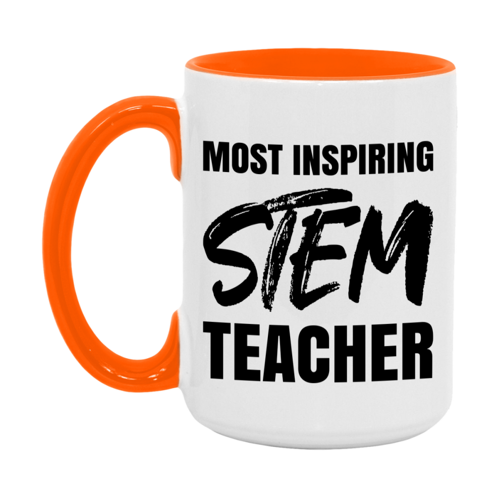 Teacher Superlative Mug, Most Inspiring Stem Teacher Gift, 11oz or 15oz White Ceramic Coffee Cup, Gift for Stem Teacher