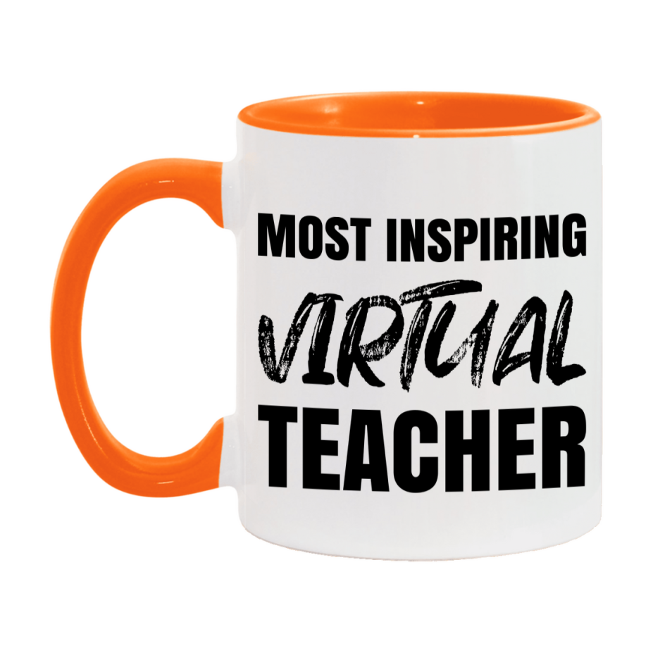 Teacher Superlative Mug, Most Inspiring Virtual Teacher Gift, 11oz or 15oz White Ceramic Coffee Cup, Gift for Virtual Teacher