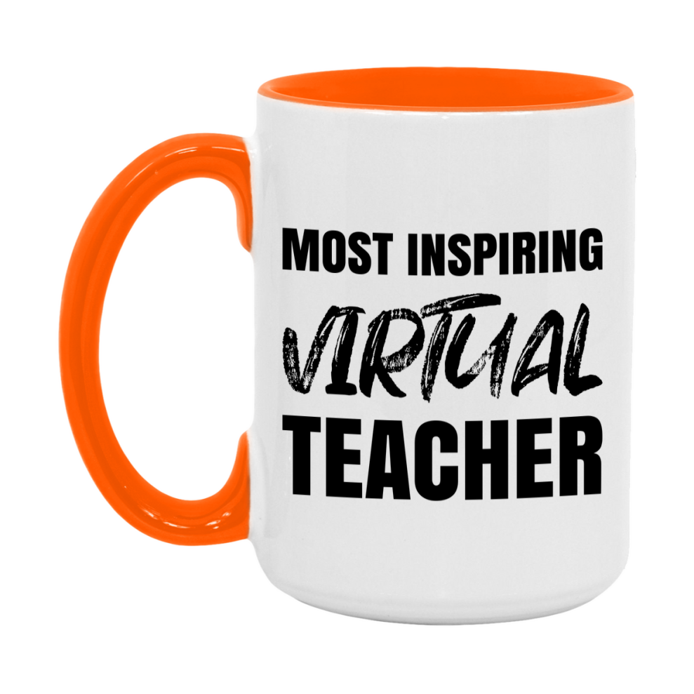 Teacher Superlative Mug, Most Inspiring Virtual Teacher Gift, 11oz or 15oz White Ceramic Coffee Cup, Gift for Virtual Teacher