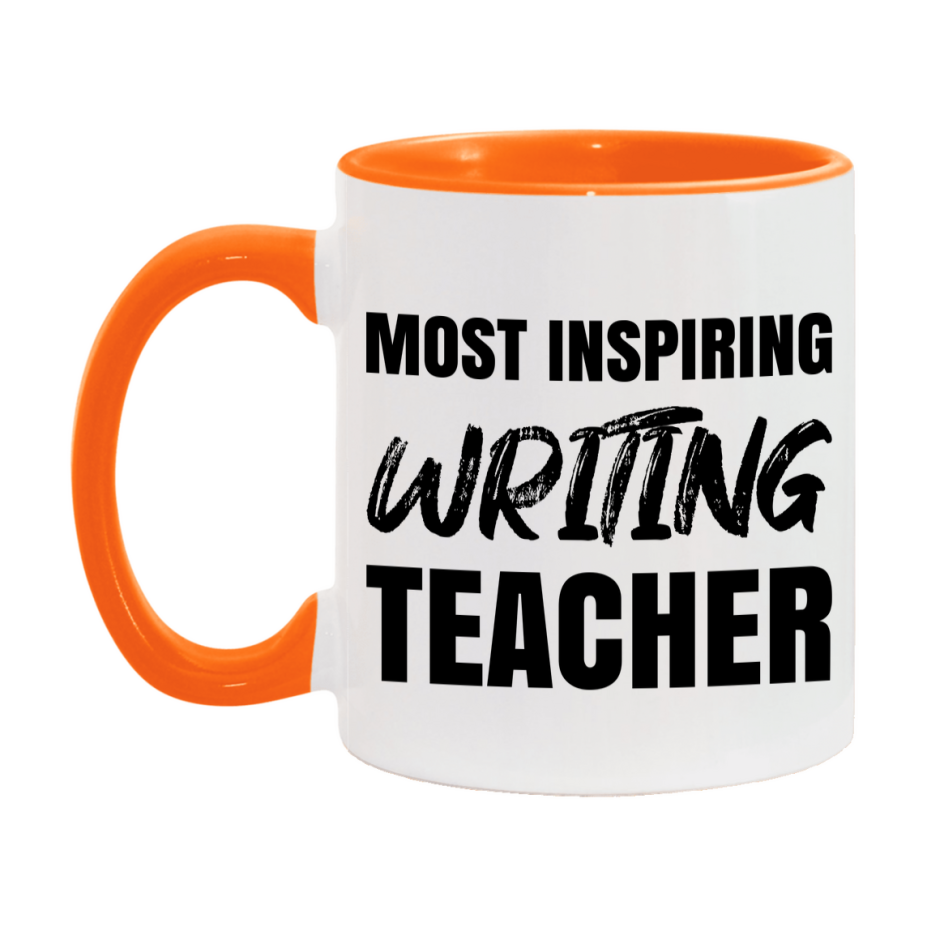 Teacher Superlative Mug, Most Inspiring Writing Teacher Gift, 11oz or 15oz White Ceramic Coffee Cup, Gift for Writing Teacher