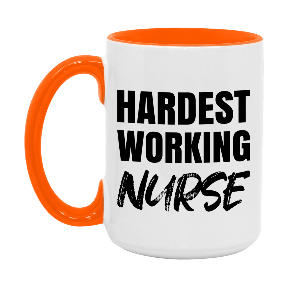 Nurse Superlative Mug, Hardest Working Nurse, 11oz or 15oz Ceramic Coffee Mug, Double-Sided Cup, Gift for Nurse, Coworker Gift, Boss Gift