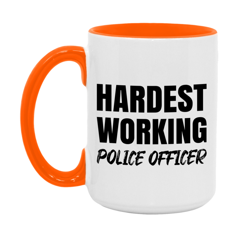 Police Officer Superlative Mug, Hardest Working Police Officer, 11oz or 15oz Ceramic Coffee Mug, Double-Sided Cup, Gift for Police Officer, Coworker Gift, Boss Gift