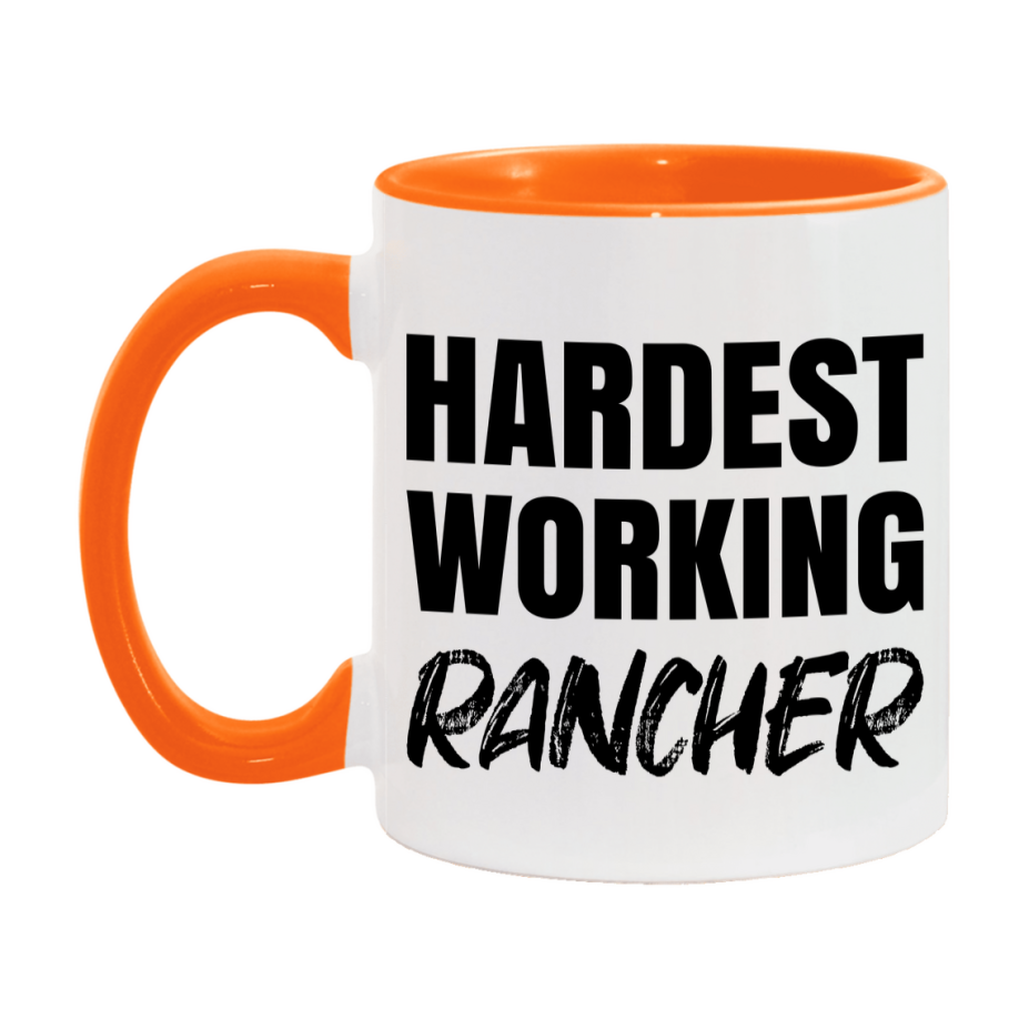 Rancher Superlative Mug, Hardest Working Rancher, 11oz or 15oz Ceramic Coffee Mug, Double-Sided Cup, Gift for Rancher, Coworker Gift, Boss Gift