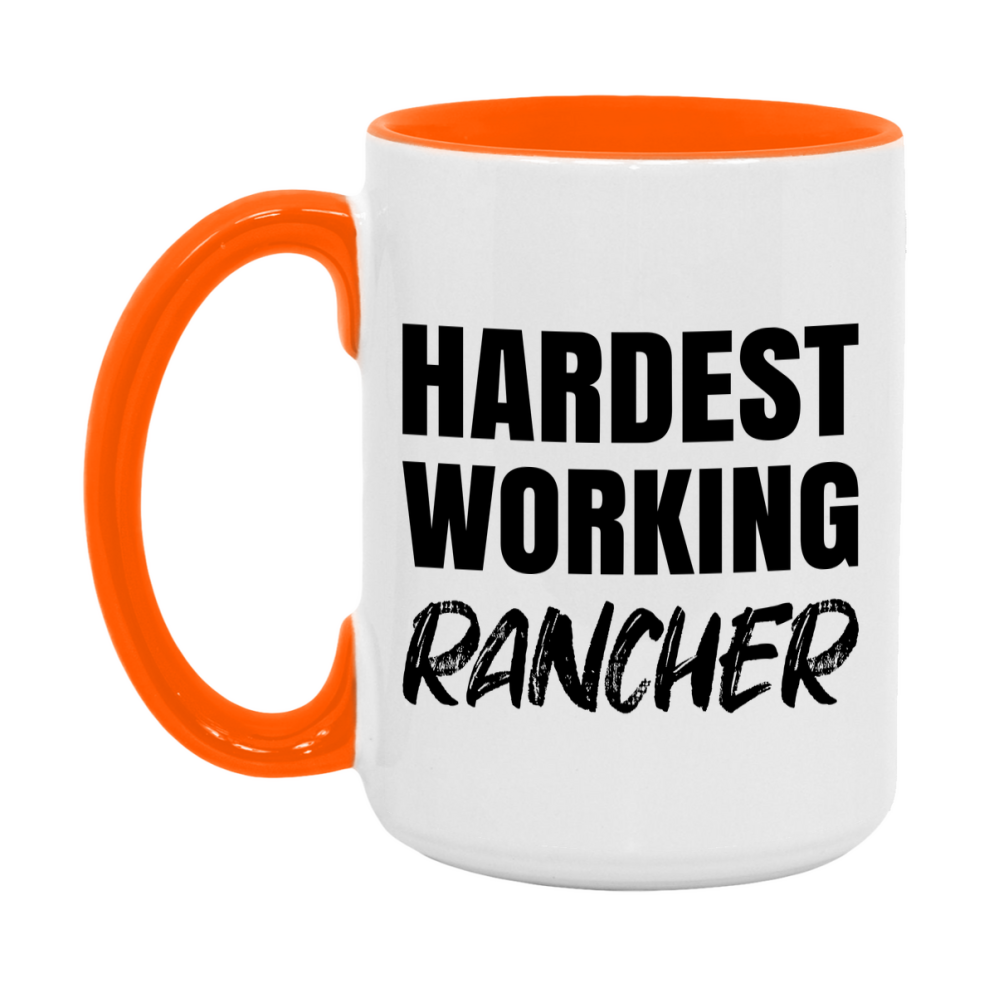 Rancher Superlative Mug, Hardest Working Rancher, 11oz or 15oz Ceramic Coffee Mug, Double-Sided Cup, Gift for Rancher, Coworker Gift, Boss Gift