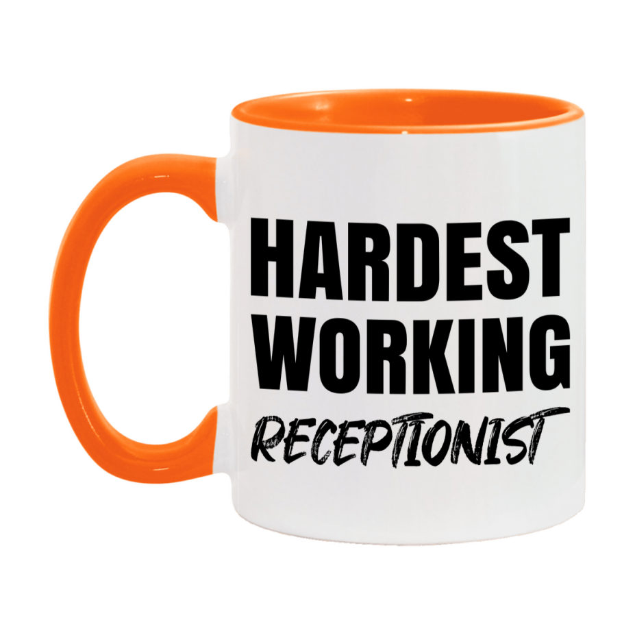 Receptionist Superlative Mug, Hardest Working Receptionist, 11oz or 15oz Ceramic Coffee Mug, Double-Sided Cup, Gift for Receptionist, Coworker Gift, Boss Gift