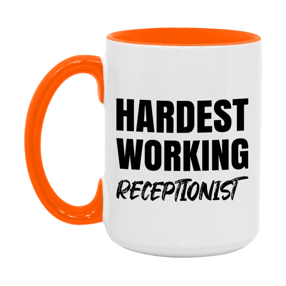 Receptionist Superlative Mug, Hardest Working Receptionist, 11oz or 15oz Ceramic Coffee Mug, Double-Sided Cup, Gift for Receptionist, Coworker Gift, Boss Gift