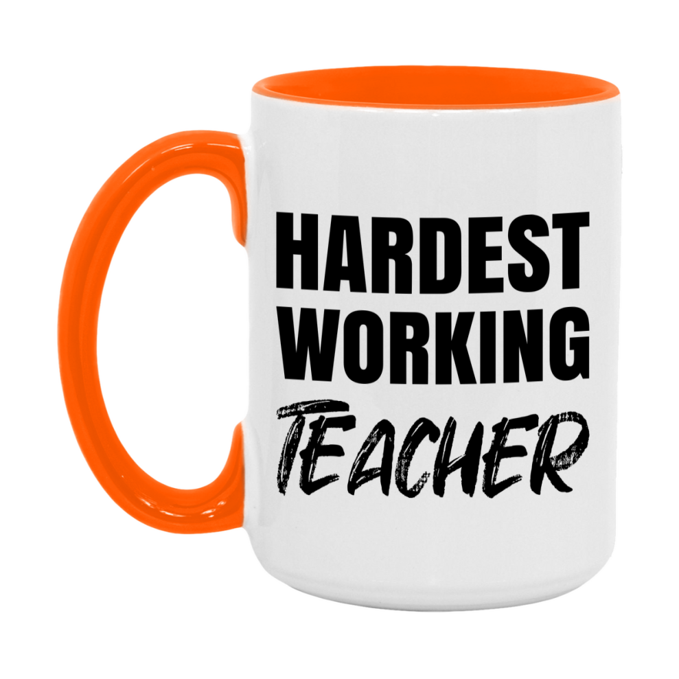 Teacher Superlative Mug, Hardest Working Teacher, 11oz or 15oz Ceramic Coffee Mug, Double-Sided Cup, Gift for Teacher, Coworker Gift, Boss Gift