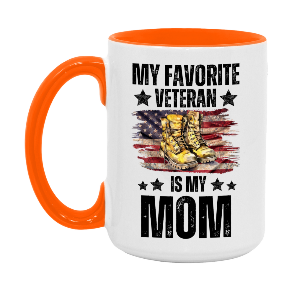 Veteran Gift Mug, My Favorite Veteran Is My Mom, 11oz or 15oz Ceramic Coffee Cup Gift for Mom