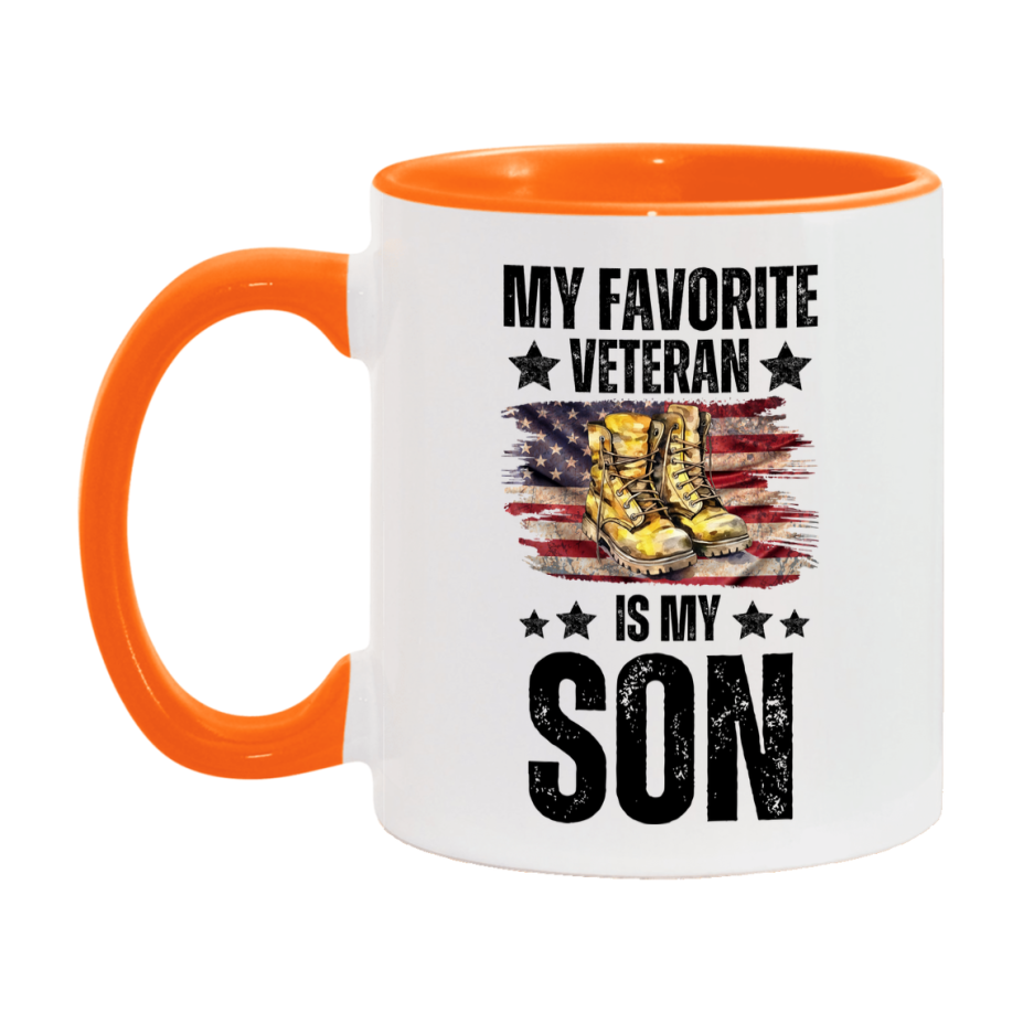 Veteran Gift Mug, My Favorite Veteran Is My Son, 11oz or 15oz Ceramic Coffee Cup Gift for Son
