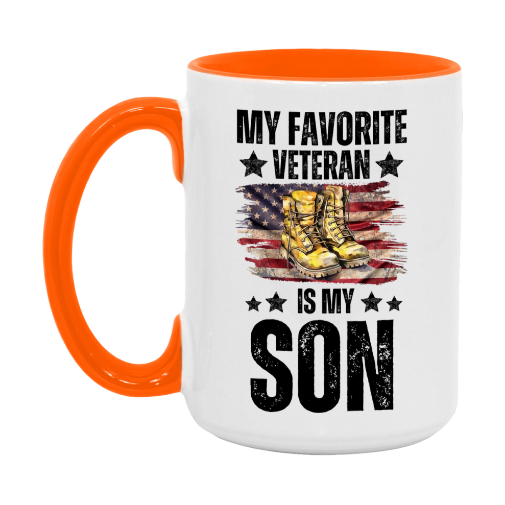 Veteran Gift Mug, My Favorite Veteran Is My Son, 11oz or 15oz Ceramic Coffee Cup Gift for Son
