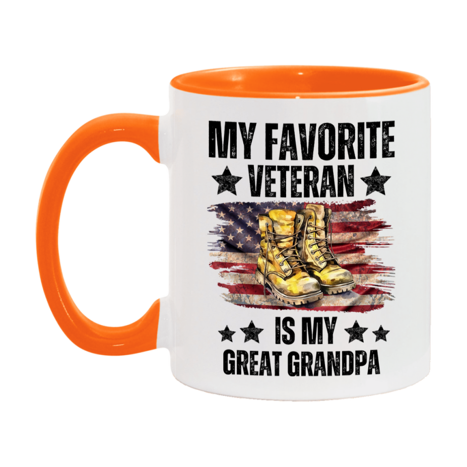 Veteran Gift Mug, My Favorite Veteran Is My Great Grandpa, 11oz or 15oz Ceramic Coffee Cup Gift for Great Grandpa