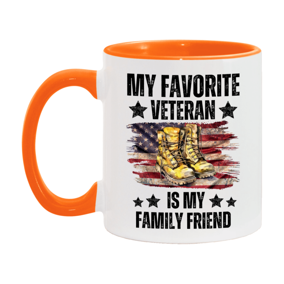 Veteran Gift Mug, My Favorite Veteran Is My Family Friend, 11oz or 15oz Ceramic Coffee Cup Gift for Family Friend