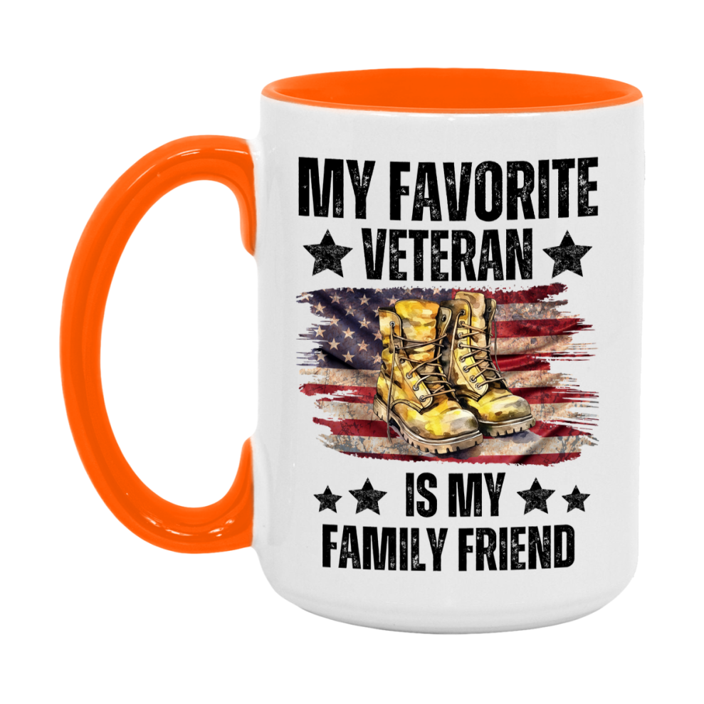 Veteran Gift Mug, My Favorite Veteran Is My Family Friend, 11oz or 15oz Ceramic Coffee Cup Gift for Family Friend