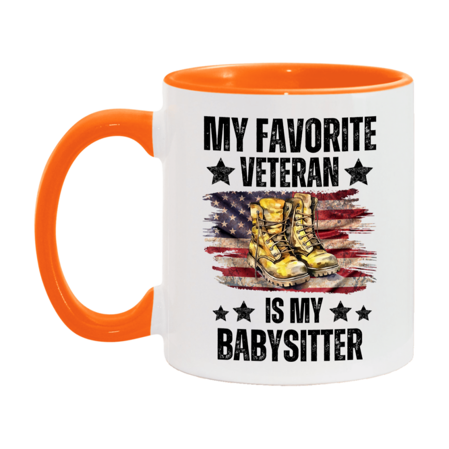 Veteran Gift Mug, My Favorite Veteran Is My Babysitter, 11oz or 15oz Ceramic Coffee Cup Gift for Babysitter