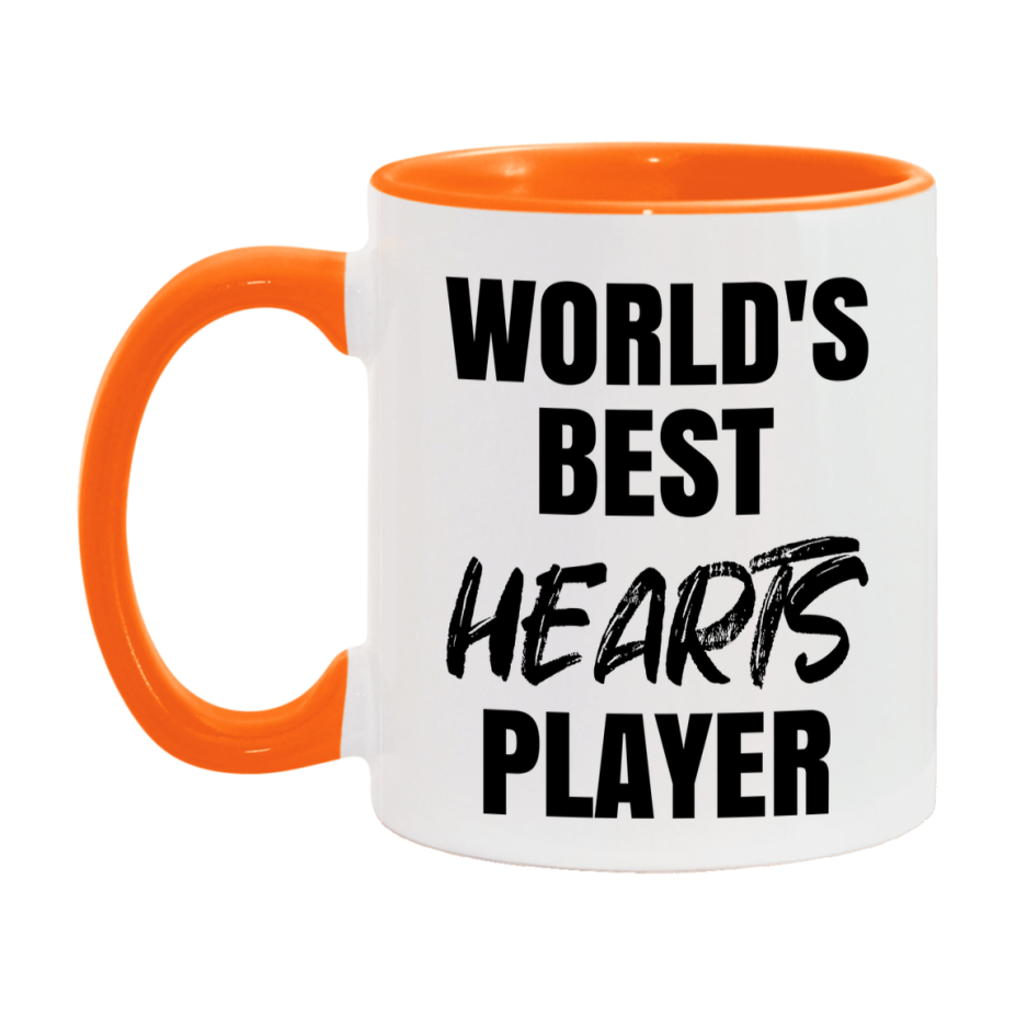 World's Best Hearts Player Mug, Funny Card Game Player Gift, 11Oz Or 15Oz White Ceramic Mug