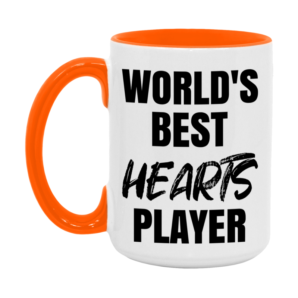 World's Best Hearts Player Mug, Funny Card Game Player Gift, 11Oz Or 15Oz White Ceramic Mug