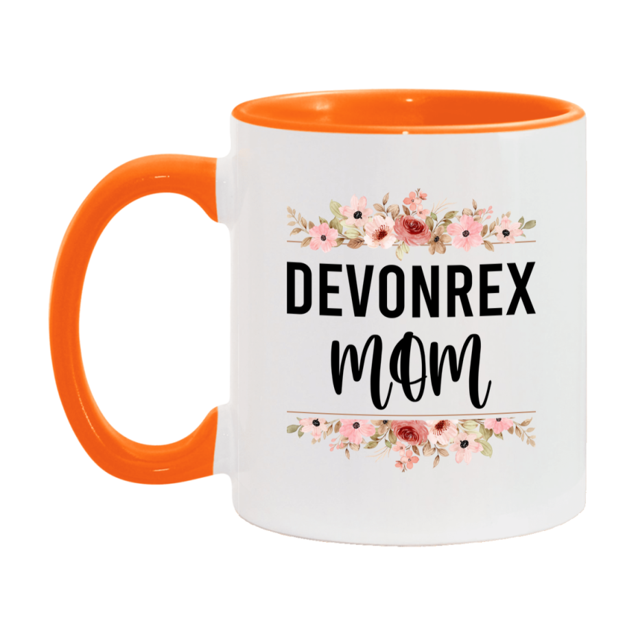 Devonrex Cat Mom Mug, Floral Cat Mug For Mom, 11Oz Or 15Oz Coffee Cup