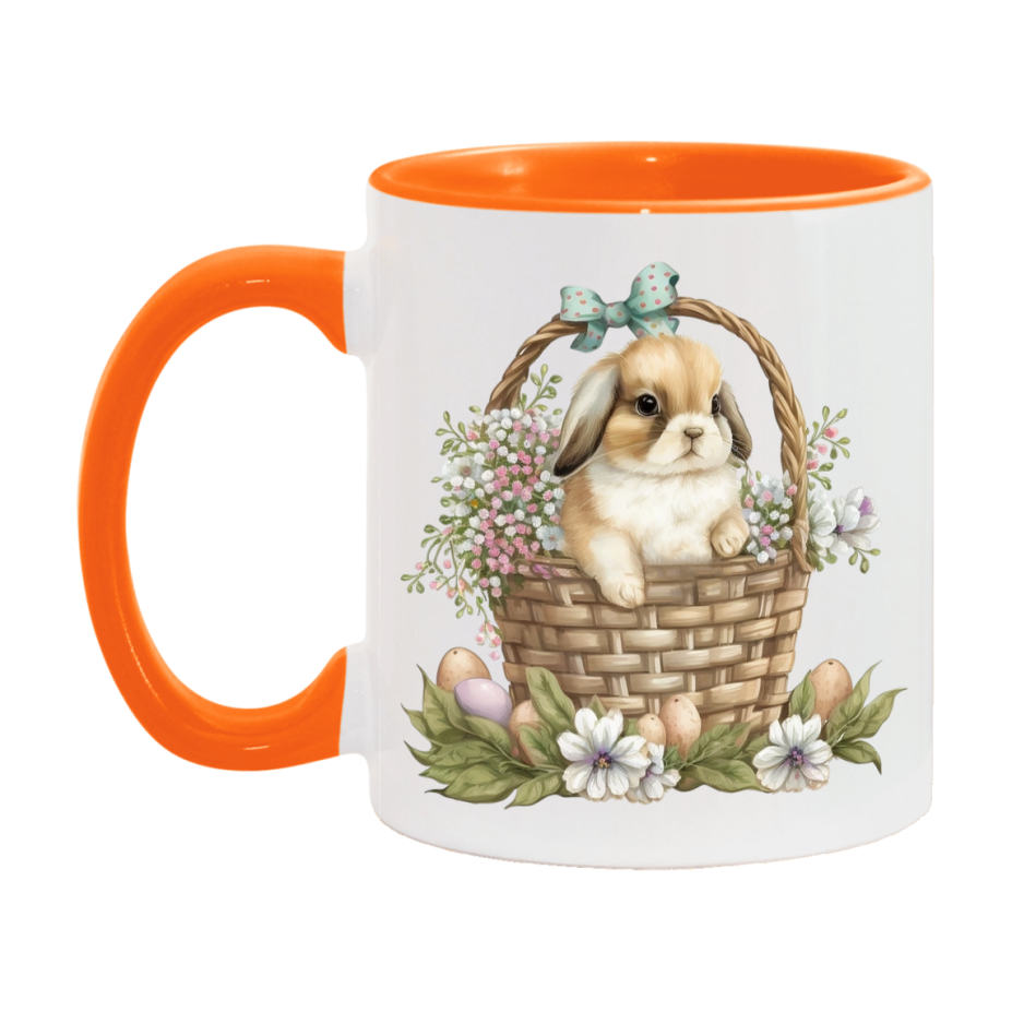Easter Bunny Coffee Mug, Cute Bunny With Basket Easter Gift, Double-Sided 11Oz Or 15Oz White Ceramic Cup