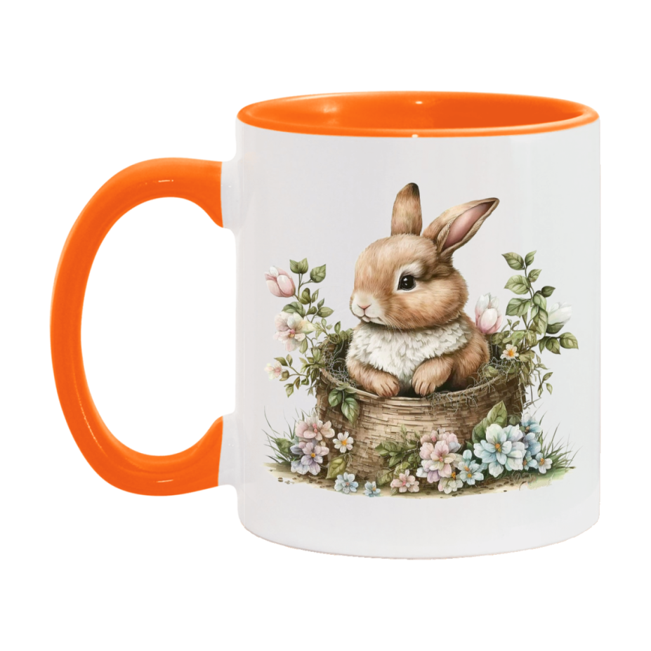 Easter Bunny Coffee Mug, Easter Basket Clipart Easter Gift, Double-Sided 11Oz Or 15Oz White Ceramic Cup