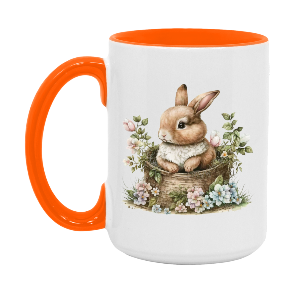 Easter Bunny Coffee Mug, Easter Basket Clipart Easter Gift, Double-Sided 11Oz Or 15Oz White Ceramic Cup