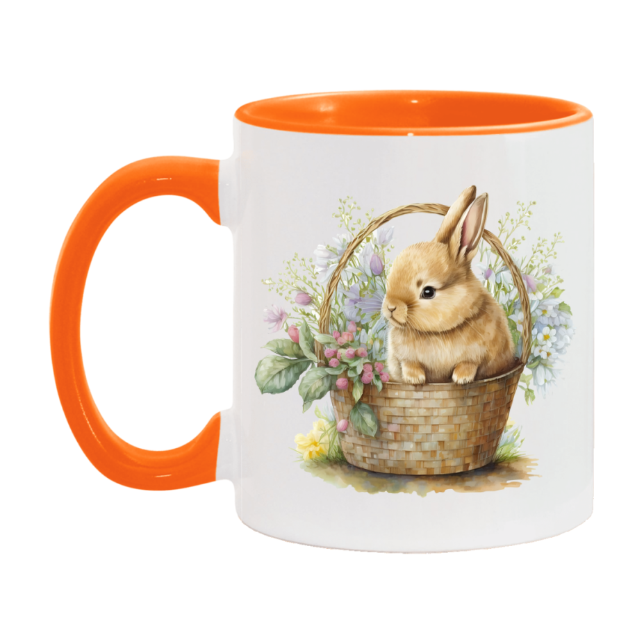 Easter Bunny Coffee Mug, Easter Bunny Basket Easter Gift, Double-Sided 11Oz Or 15Oz White Ceramic Cup