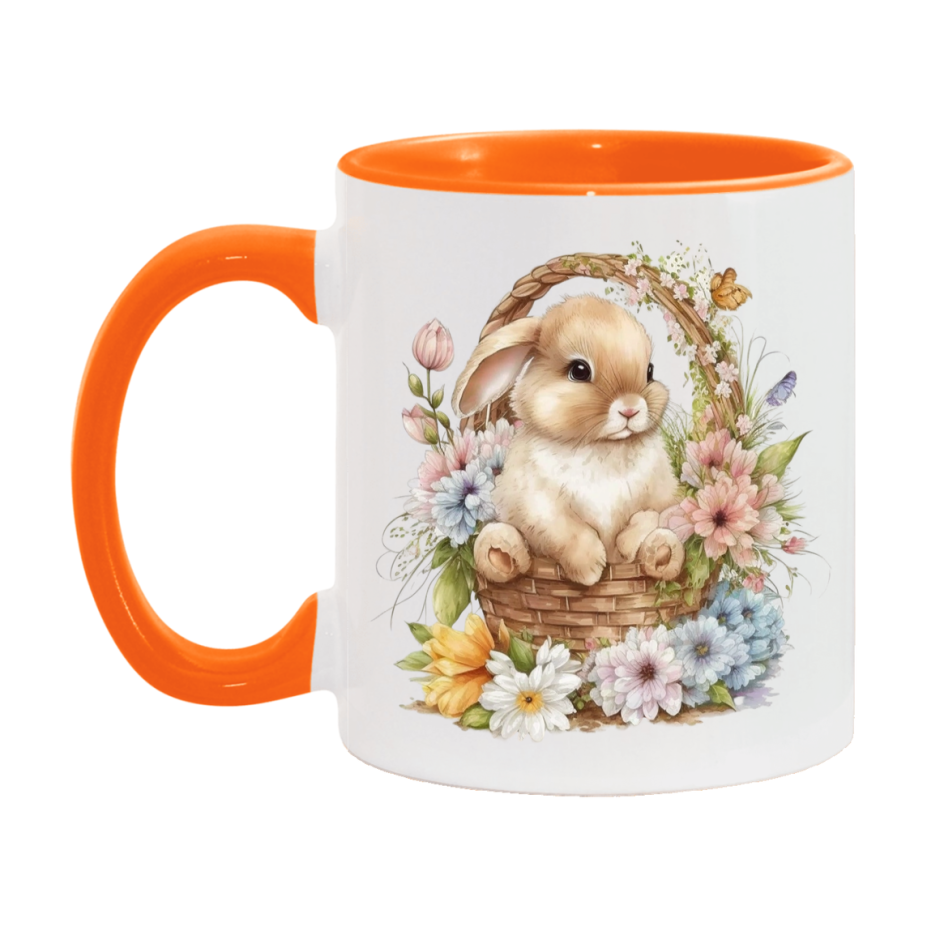 Easter Bunny Coffee Mug, Hoppy Easter Basket Easter Gift, Double-Sided 11Oz Or 15Oz White Ceramic Cup