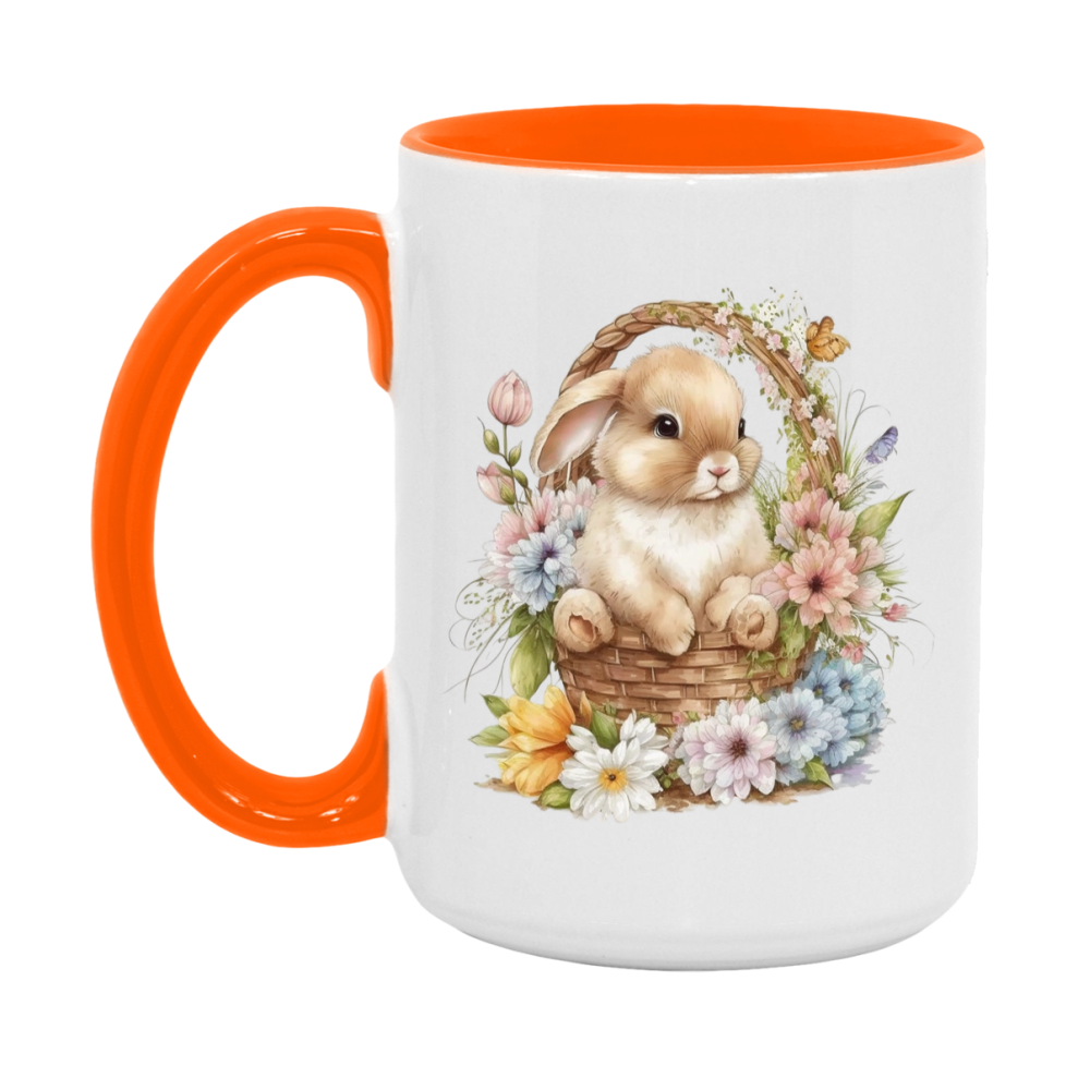 Easter Bunny Coffee Mug, Hoppy Easter Basket Easter Gift, Double-Sided 11Oz Or 15Oz White Ceramic Cup