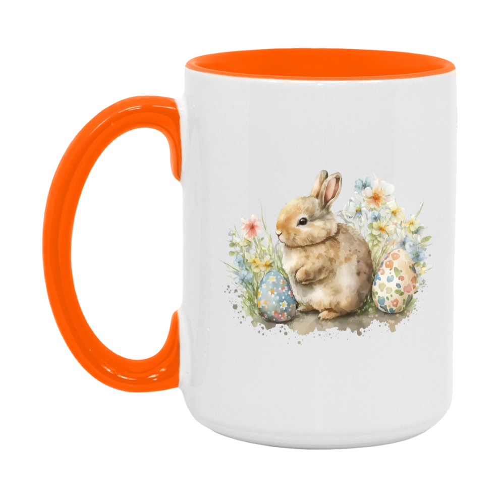 Easter Bunny Coffee Mug, Pastel Easter Eggs Desing Easter Gift, Double-Sided 11Oz Or 15Oz White Ceramic Cup