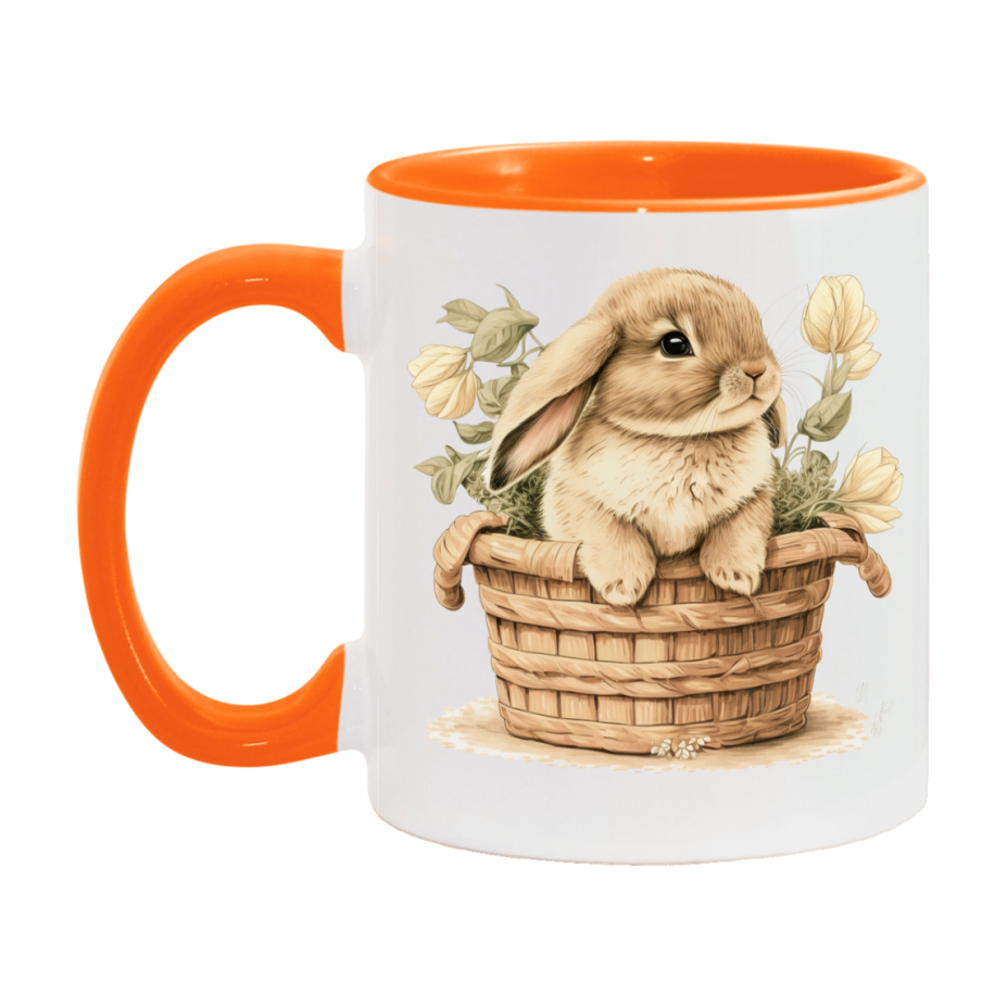 Easter Bunny Coffee Mug, Whimsical Bunny Basket Easter Gift, Double-Sided 11Oz Or 15Oz White Ceramic Cup