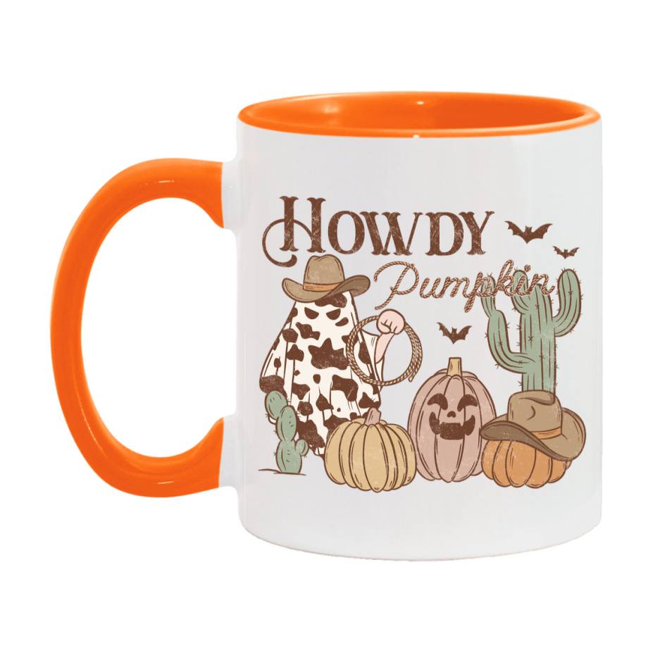 Western Halloween Mug, Cute Retro Western Halloween Coffee Cup, 11Oz Or 15Oz White Ceramic Mug